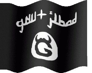 A Flag parodying the flag of ISIS saying GNU+Jihad